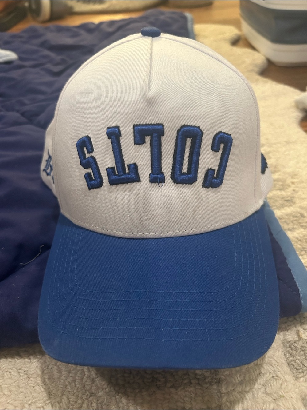 White and Blue 'COLTS' Embroidered Baseball Cap